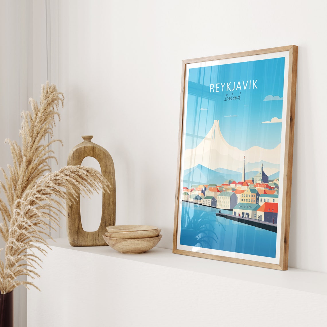 Reykjavik Iceland Harbor Old Town Snow Capped Mountain Poster - Image 2