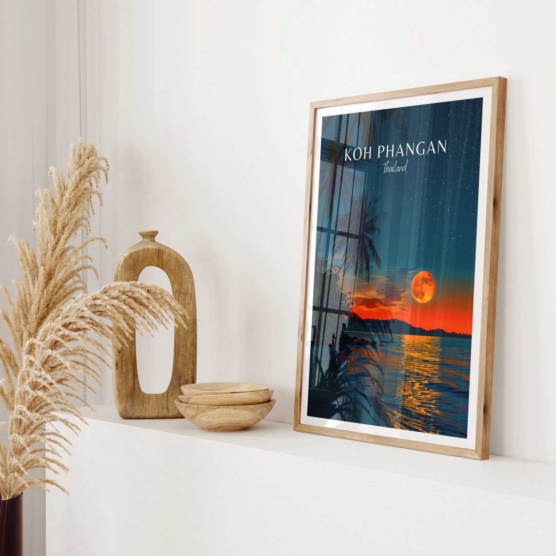 Golden Koh Phangan Thailand Moonrise over the Sea at Night Poster - Image 2