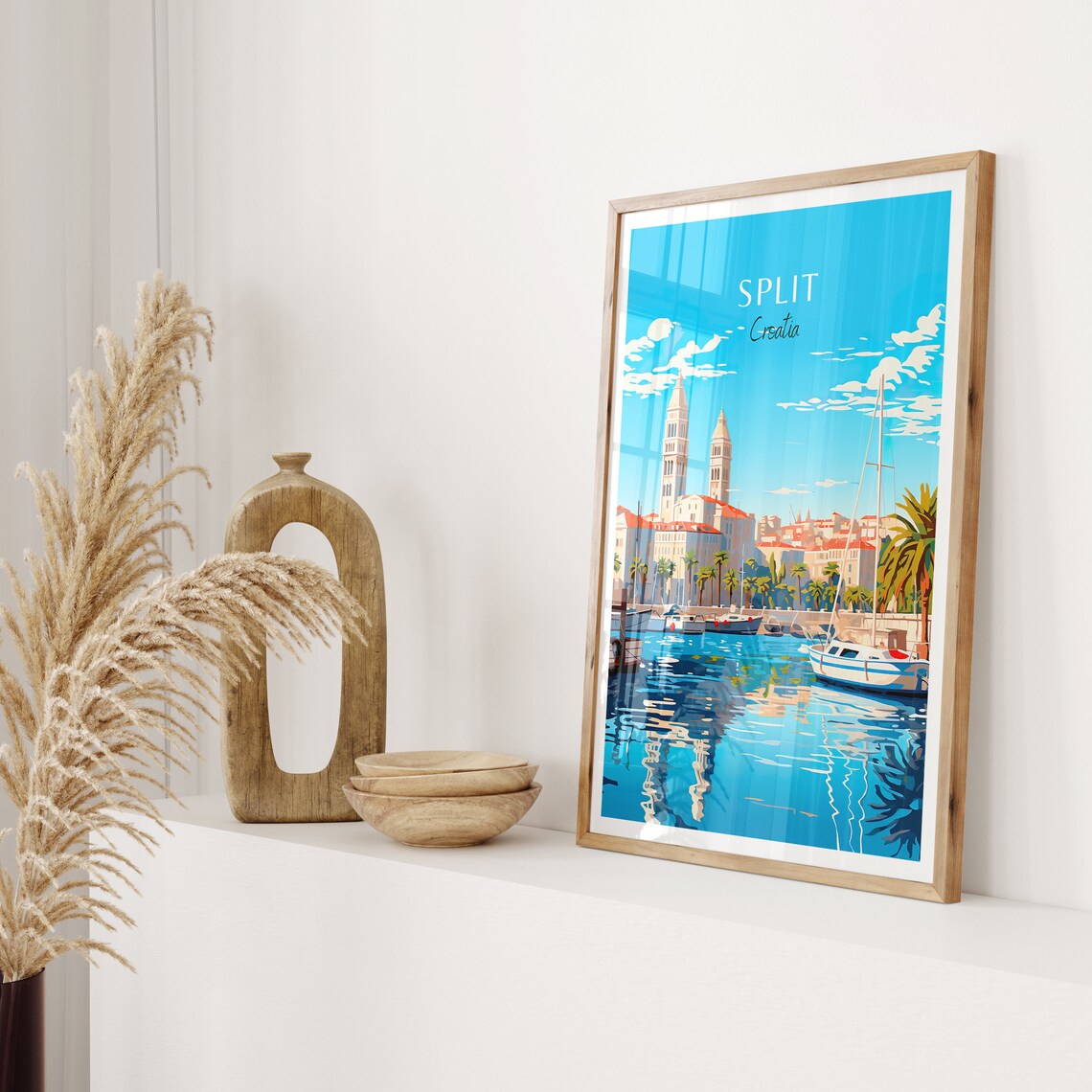 Split Croatia Harbor Bell Towers Boats Vintage Travel Poster - Image 2