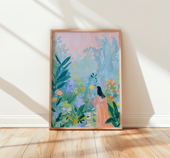 Dreamy Pastel Enchanted Garden Star Wand Girl Nursery Wall Art