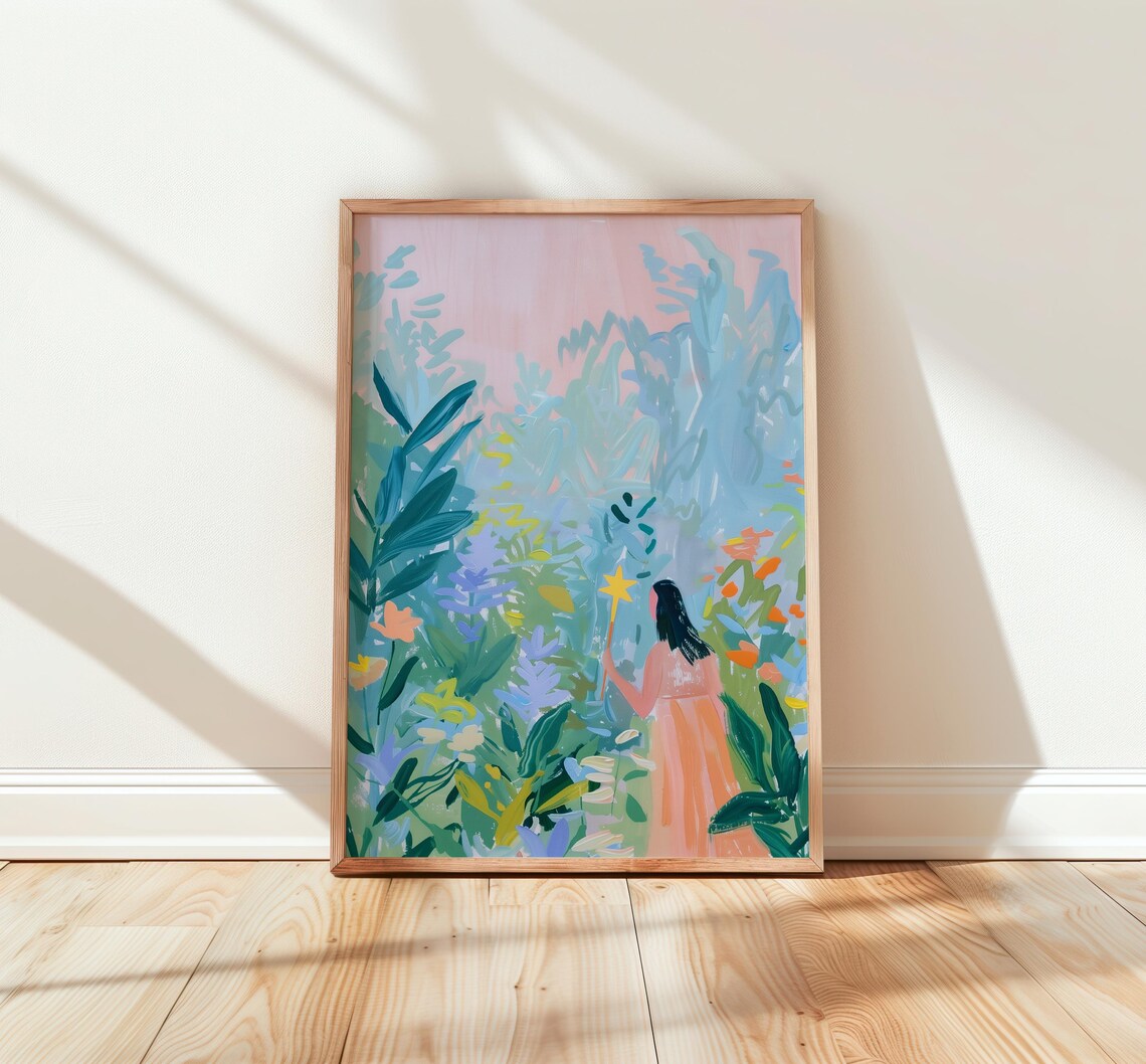 Dreamy Pastel Enchanted Garden Star Wand Girl Nursery Wall Art