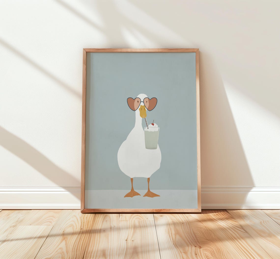Goose in Heart Sunglasses With Iced Drink Cool Summer Poster