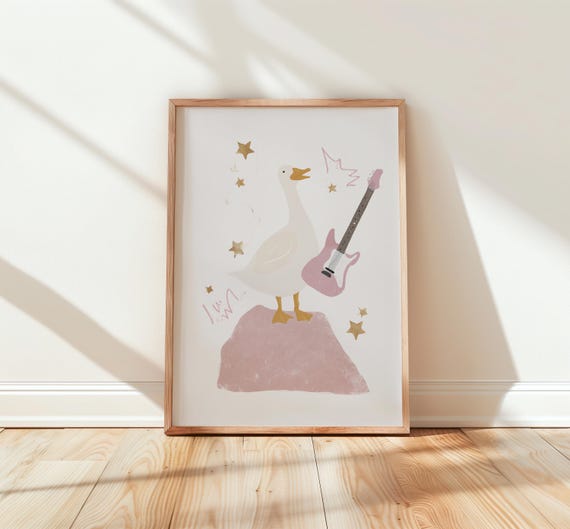 Funny Goose Rockstar Art Animal Wall Quirky Nursery Decor Guitar Playing Childrens Room Print 73