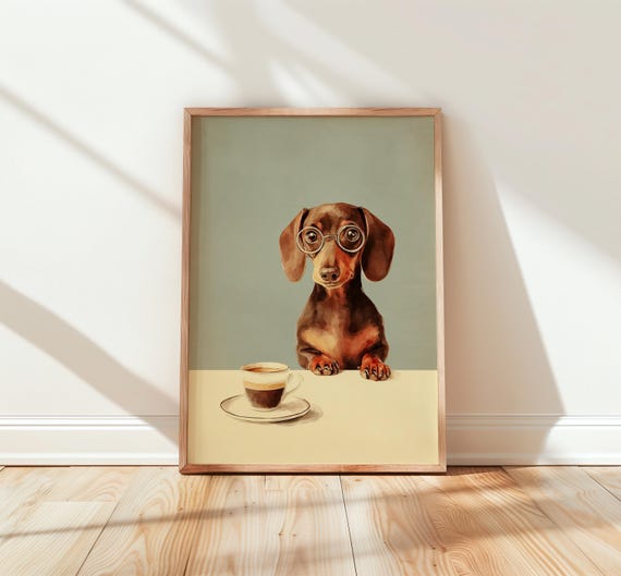 Dachshund Coffee Print Cute Dog Kitchen Wall Art Funny Wiener Poster Lover Gift Quirky Cafe Decor 154