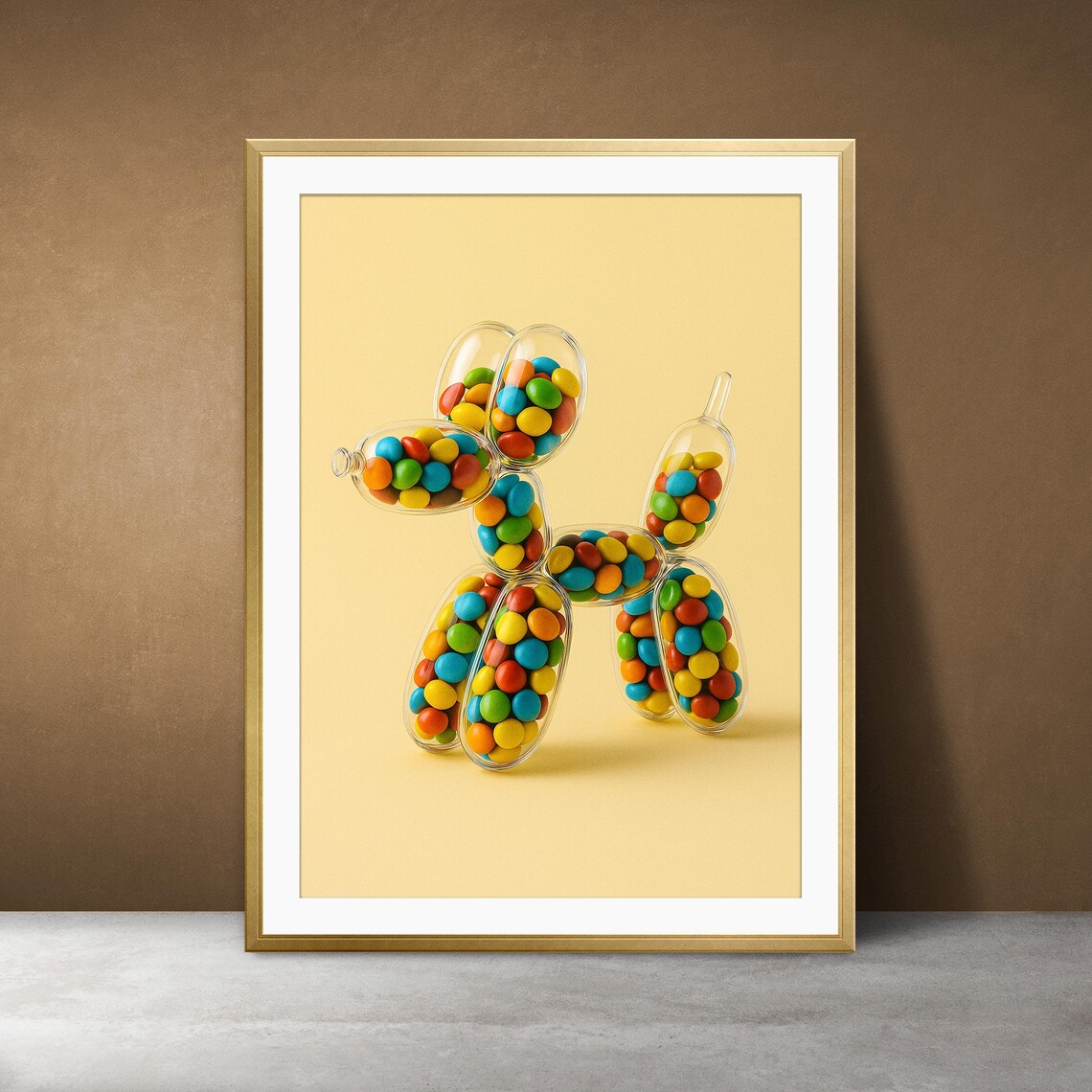 Transparent Balloon Dog Filled with Colorful Candies Pop Poster