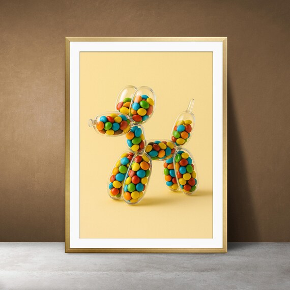 Transparent Balloon Dog Filled with Colorful Candies Pop Poster
