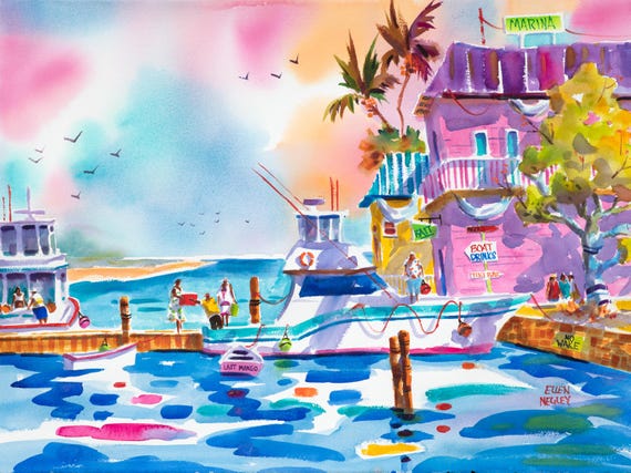 Key West Watercolor Dinghy Art Print, Ellen Negley