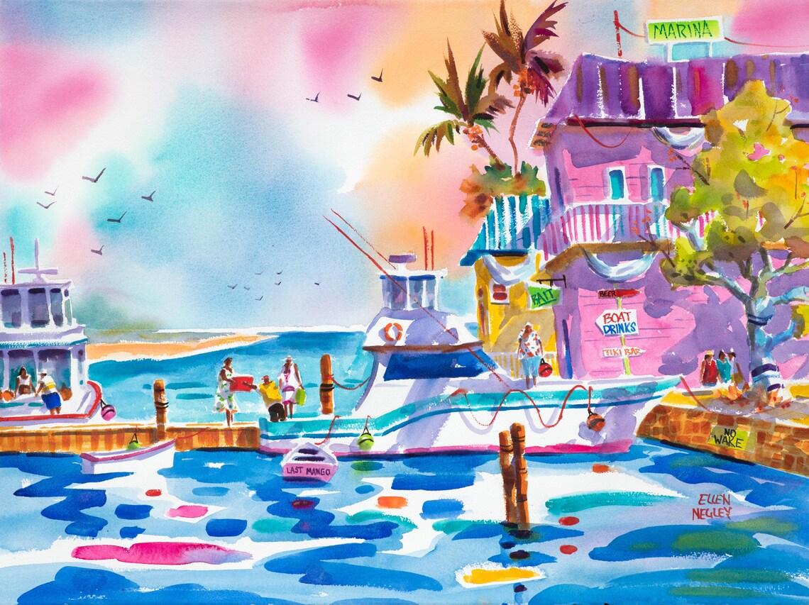 Key West Watercolor Dinghy Art Print, Ellen Negley