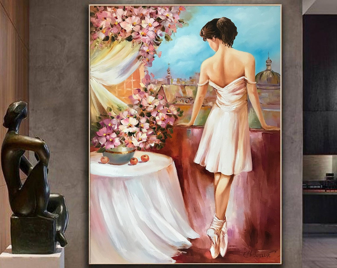 Dancing Ballerina Oil Painting Original Ballerina Wall Art Woman In Pink Dress Painting Ballet Art Classical Ballerina Painting On