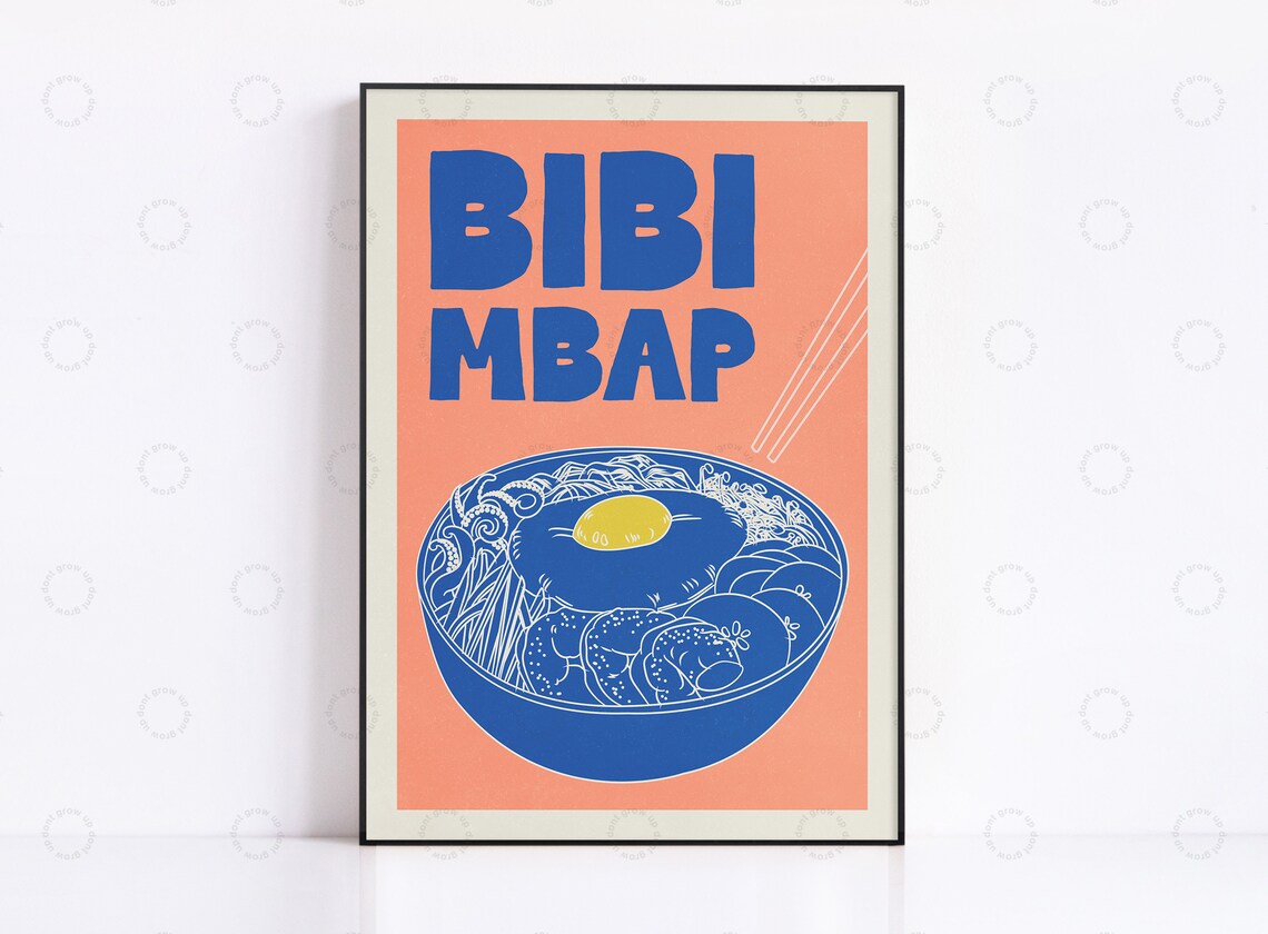 Bibimbap Bold Lettering Korean Rice Bowl Food Kitchen Poster