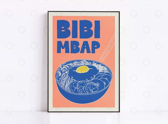 Bibimbap Bold Lettering Korean Rice Bowl Food Kitchen Poster