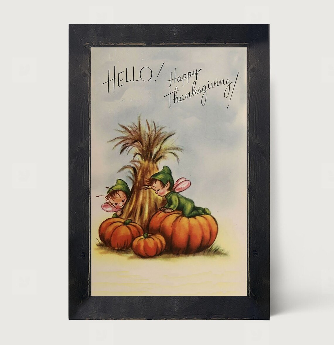 Retro Thanksgiving Elves, Vintage Fall Elves On Pumpkin