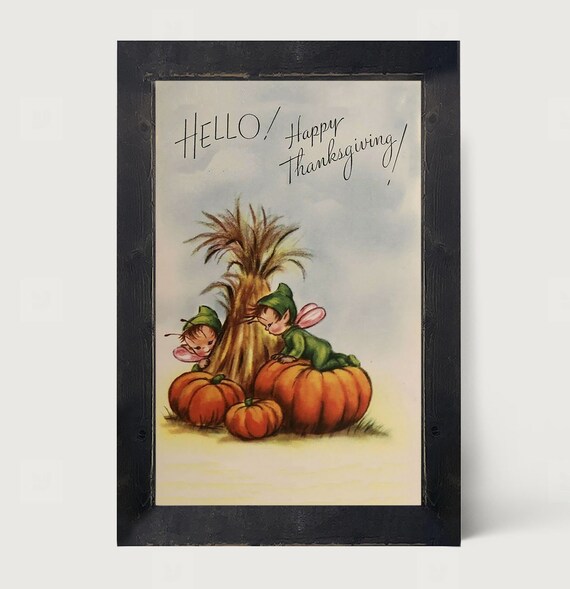 Retro Thanksgiving Elves, Vintage Fall Elves On Pumpkin