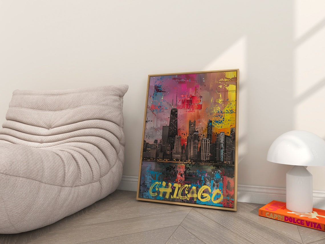 Chicago Vintage Travel Poster, Cityscape Room Decor - Image 3