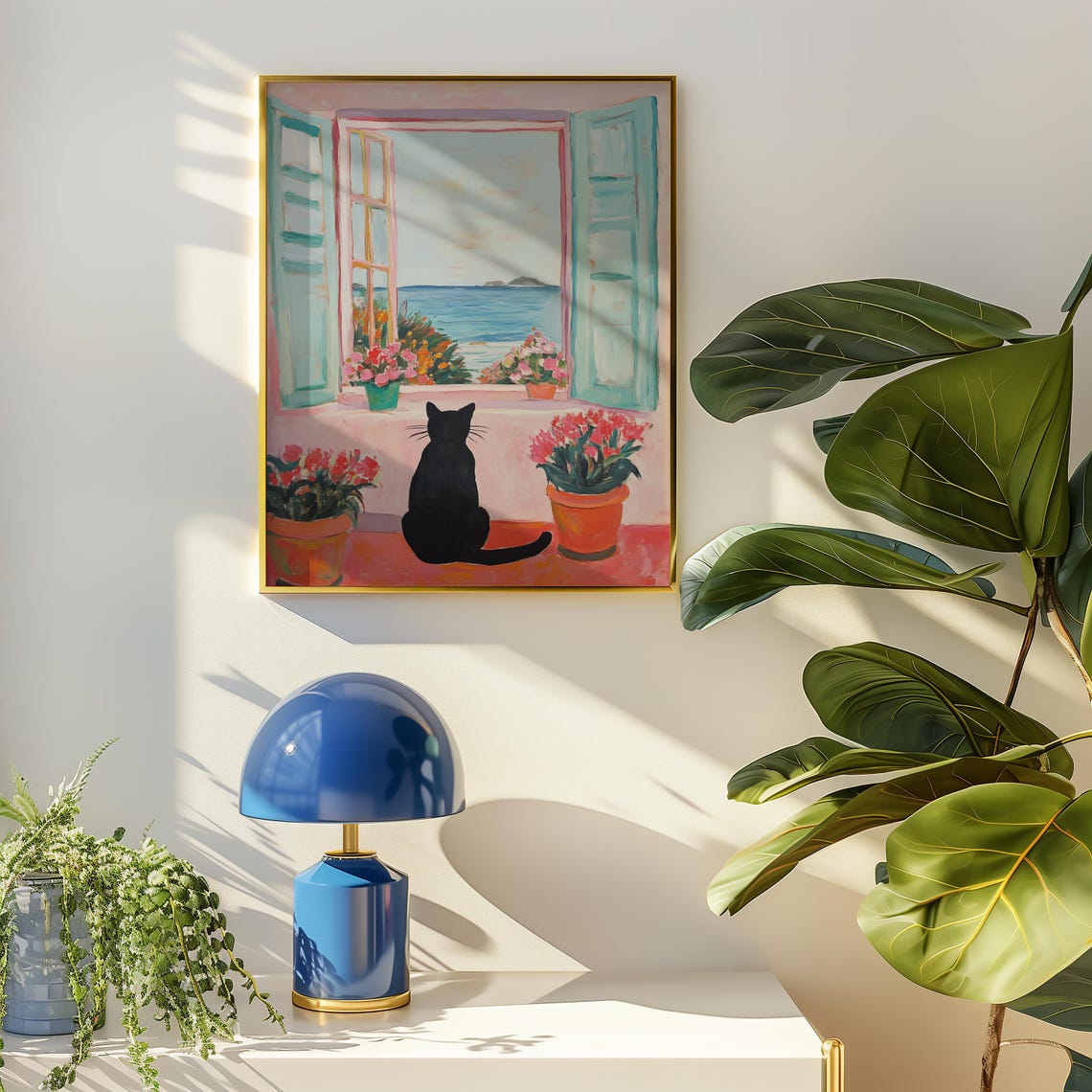 Cozy Cat Matisse Style Art Print, Coastal - Image 3