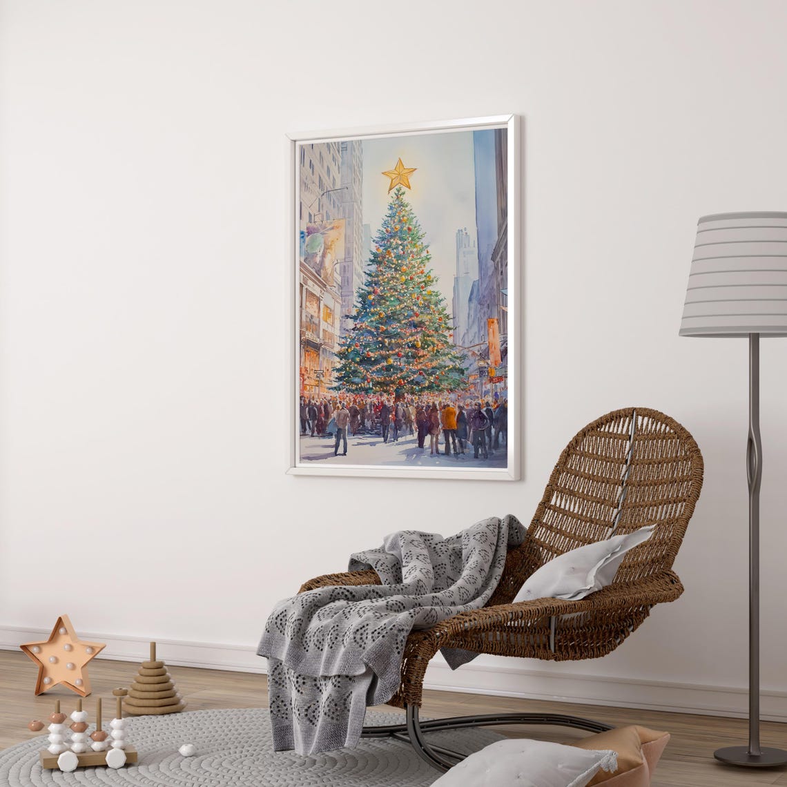 Christmas Tree Winter Watercolor Painting, Holiday Poster - Image 2