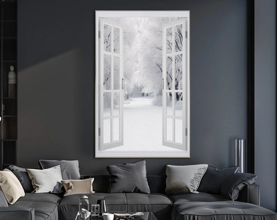 Snowy Forest Vertical 3d Faux Window Art Winter Nature Decor Realistic Wall Art For Living Room Bedroom Ready To Hang