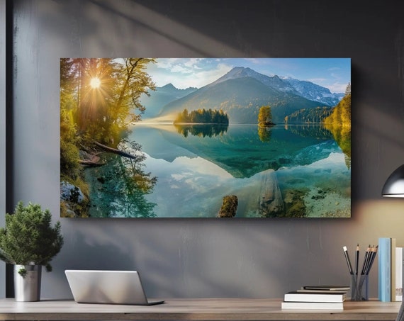 Sun Light Lake Mountain Water Painting Sunrise Natural Landscape Wall Art Decor Bedroom Living Room Corridor Wall Decor Ready To Hang
