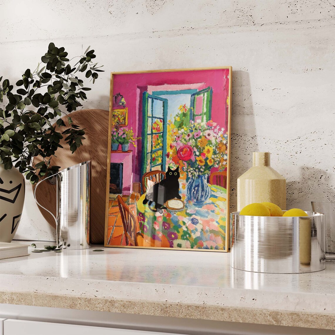 Matisse-Inspired Open Window Black Cat Art Print - Image 2