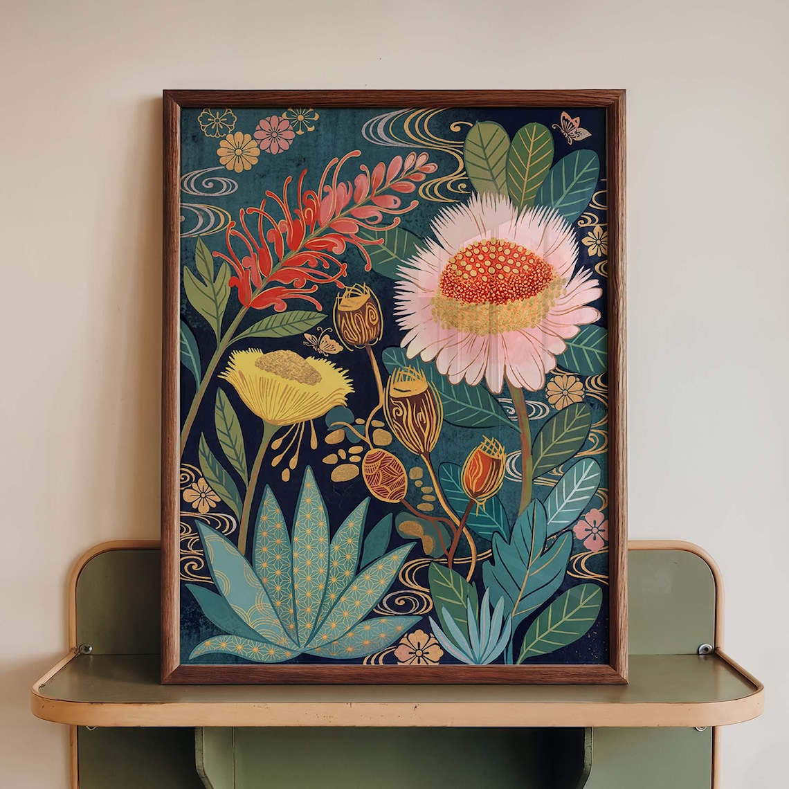 Moody Floral Botanical Art Print, Boho Nature Poster
