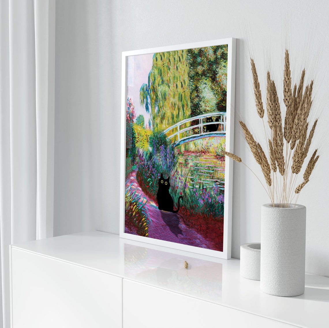 Two Black Cats At A Japanese Bridge In An Impressionist Garden Poster - Image 2