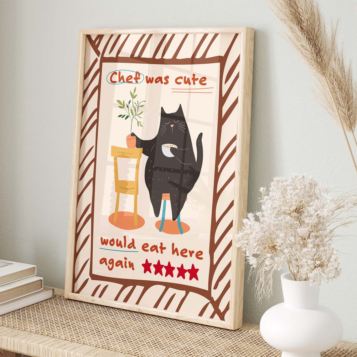 Chef Cat Five Star Review Would Eat Here Again Kitchen Poster - Image 4