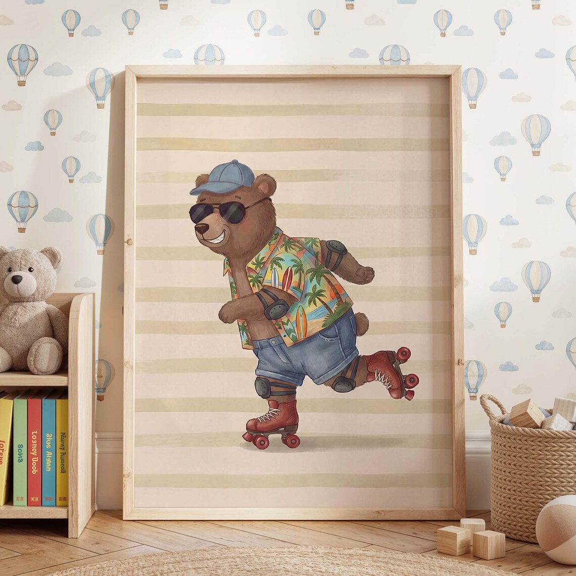 Retro Roller Skate Bear, Nursery Art Print