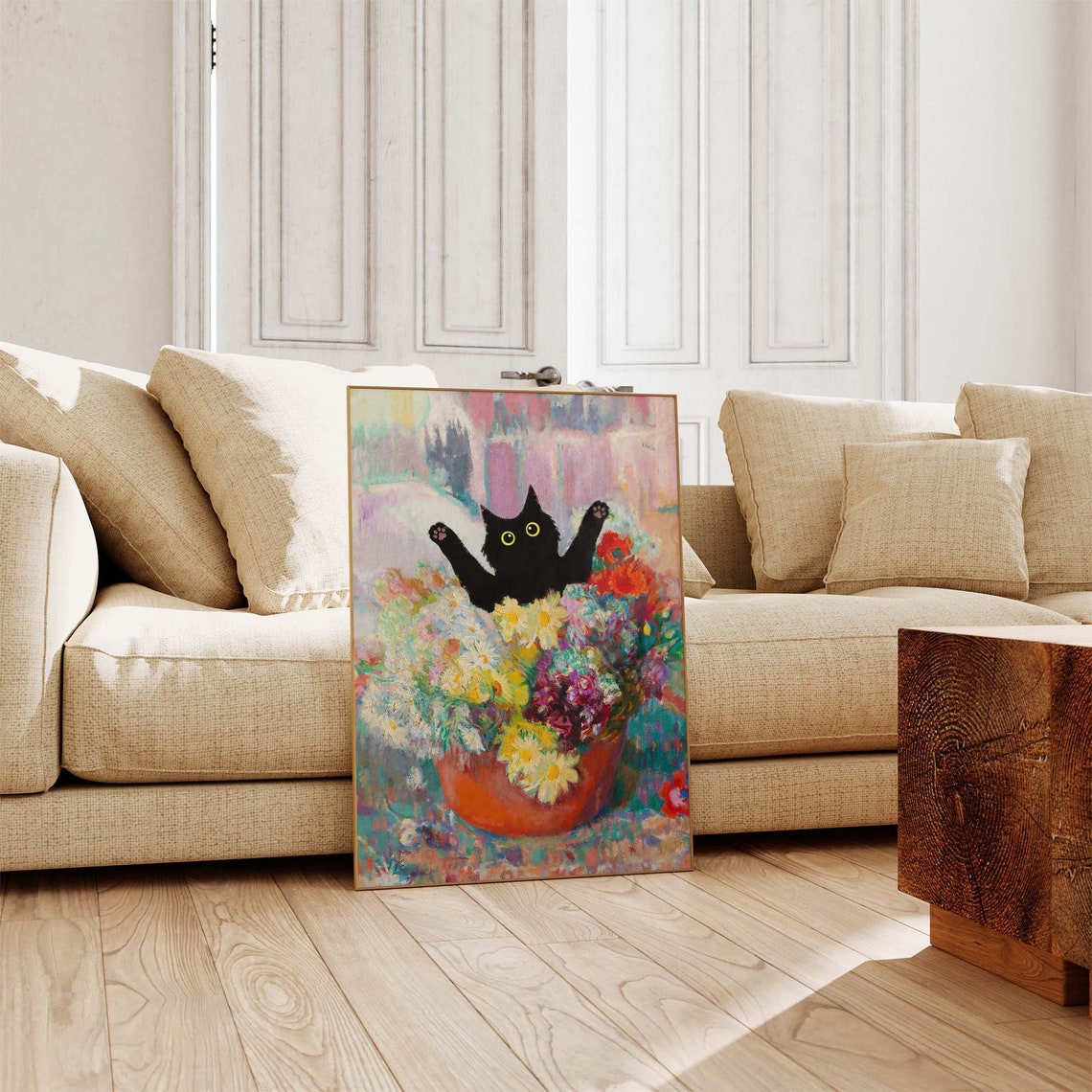 Black Cat With Paws Up Bursting From A Flower Pot Joyful Poster - Image 4
