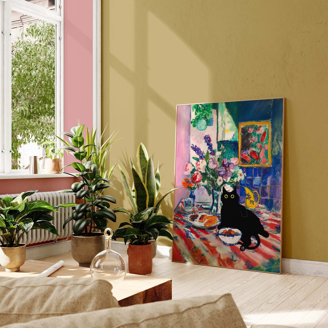 Black Cat In Matisse Inspired Breakfast Still Life With Flowers Poster - Image 2