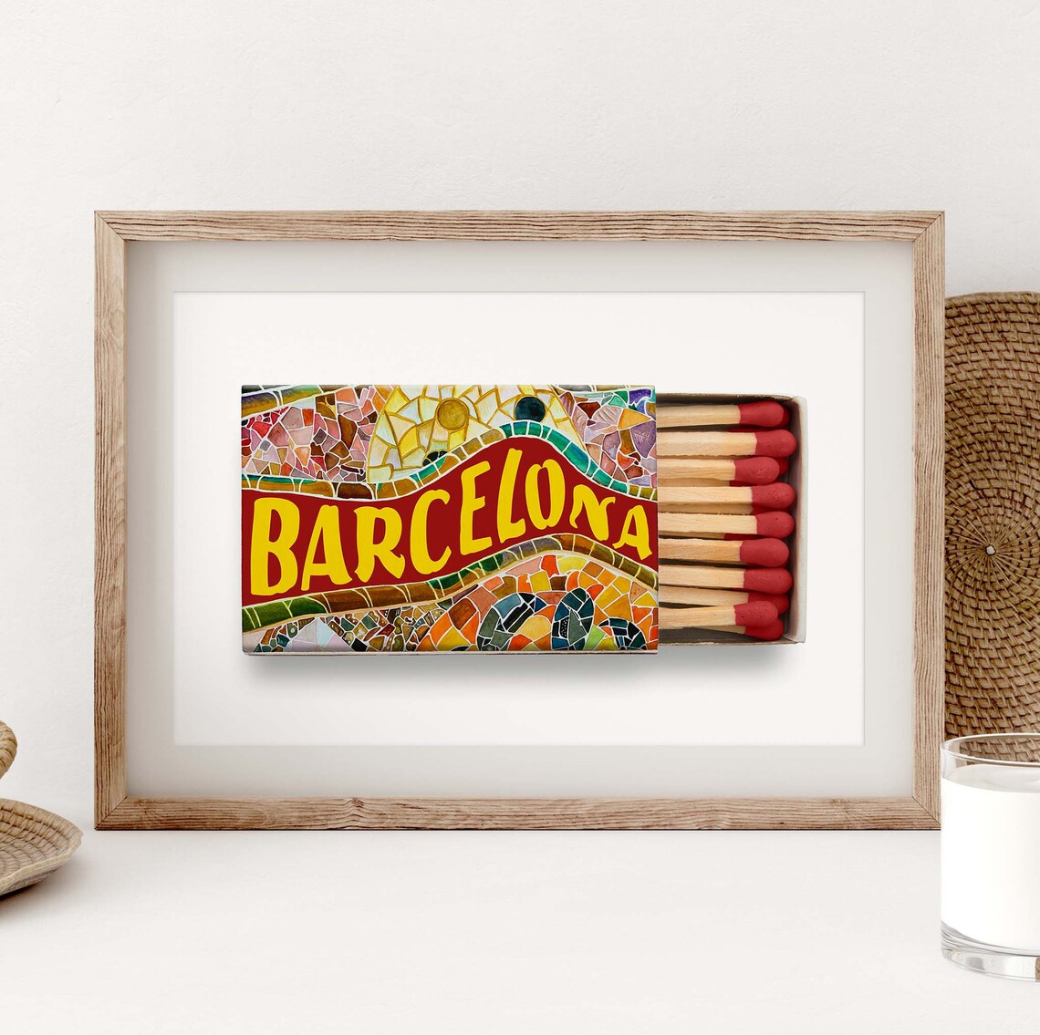 Barcelona Matchbox With Gaudi Mosaic Art Travel Decor Poster