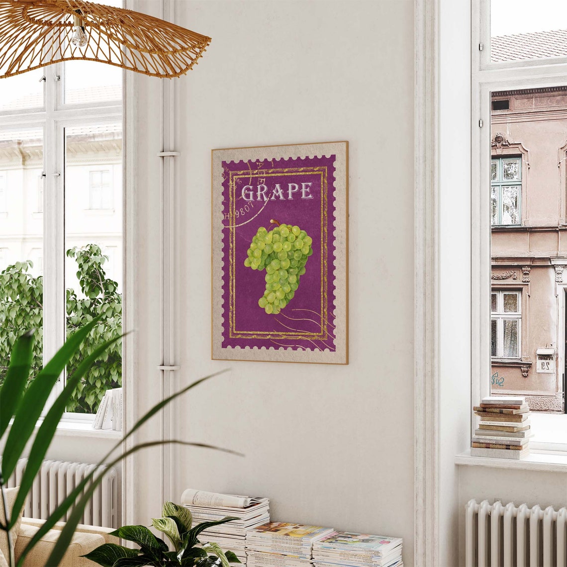 Vintage Grape Postage Stamp Style Purple Gold Kitchen Wall Art - Image 2
