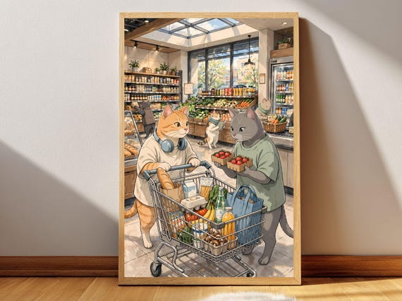 Grocery Run Cat Poster Printable Wall Art Digital Download
