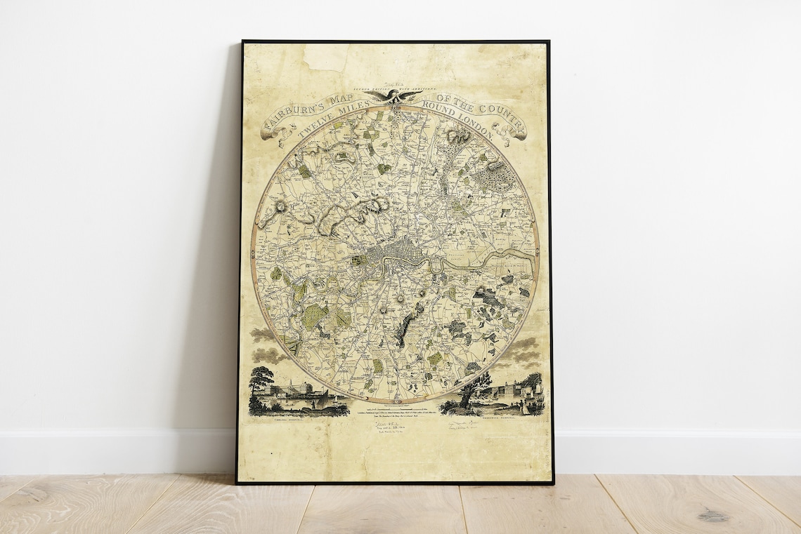 Map Of London Antique Historical Poster Printout
