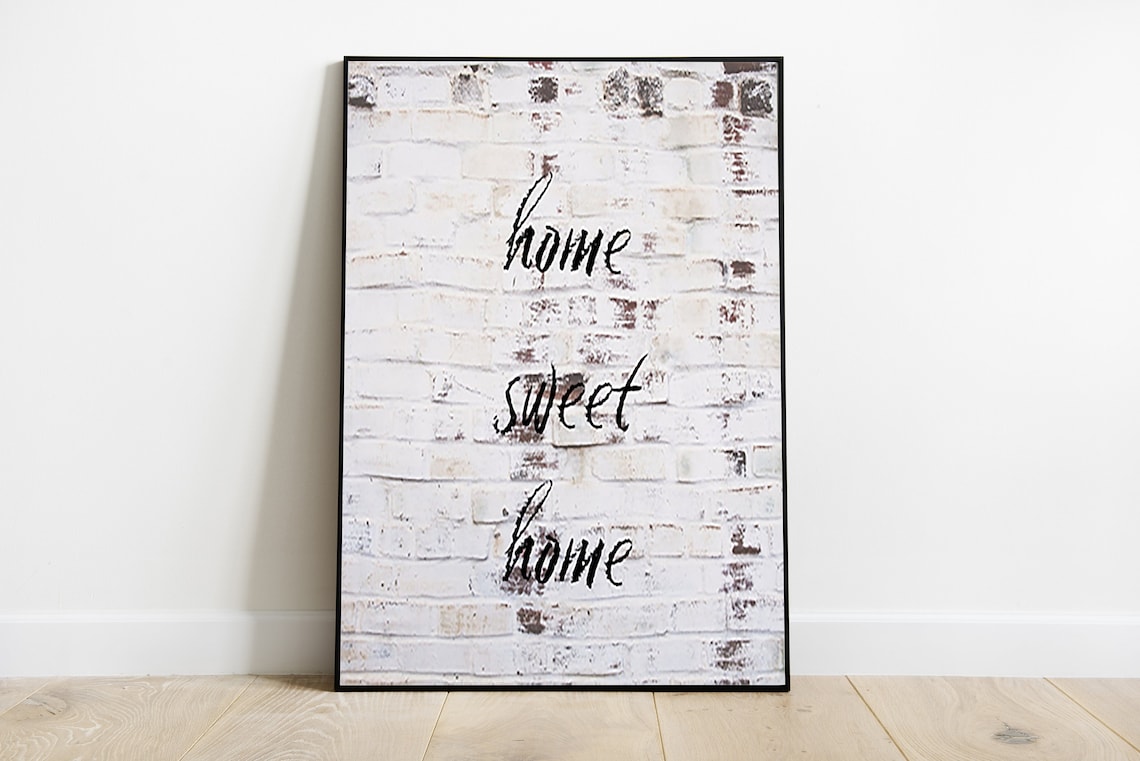 Home Sweet Home Script Whitewashed Brick Rustic Farmhouse Entryway Art Poster