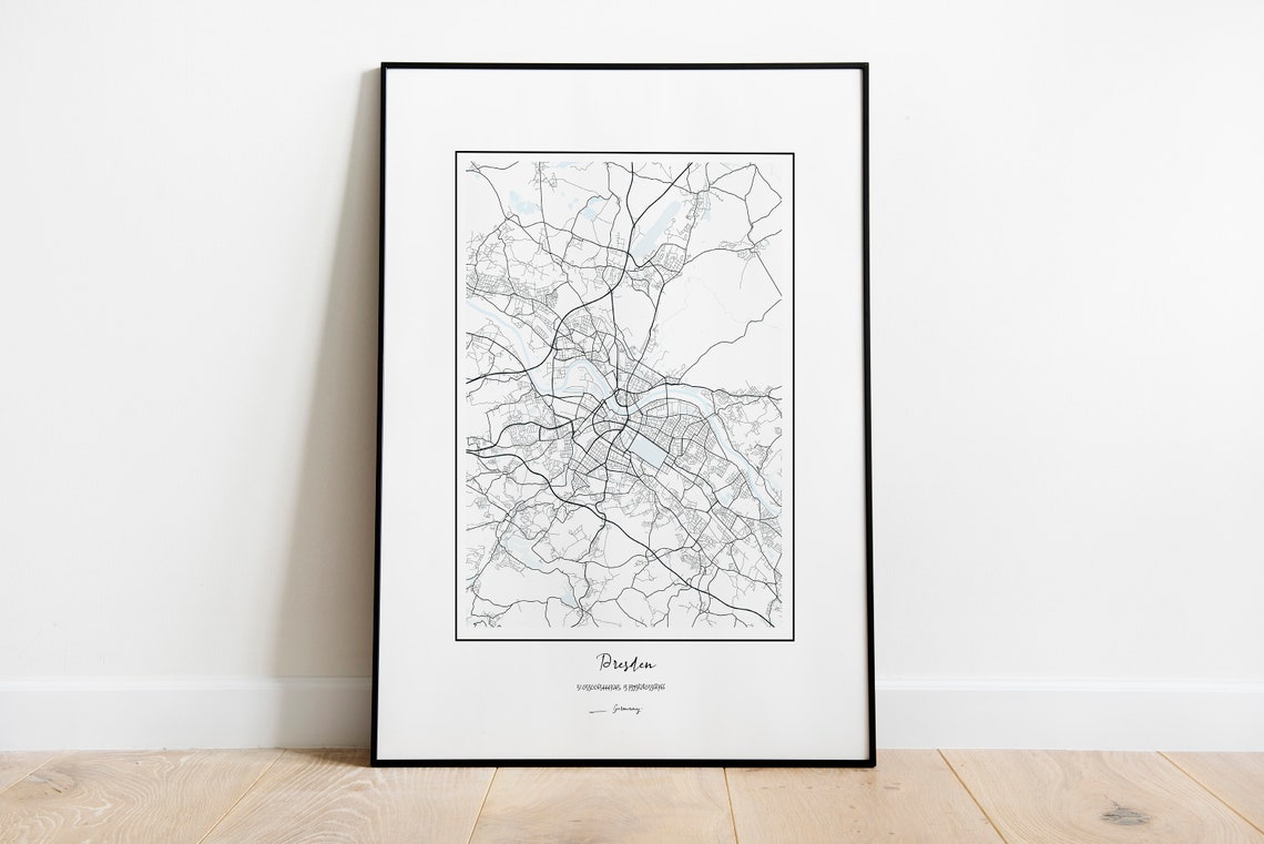 Dresden City Map White Minimalist Street Plan Elegant Germany Poster