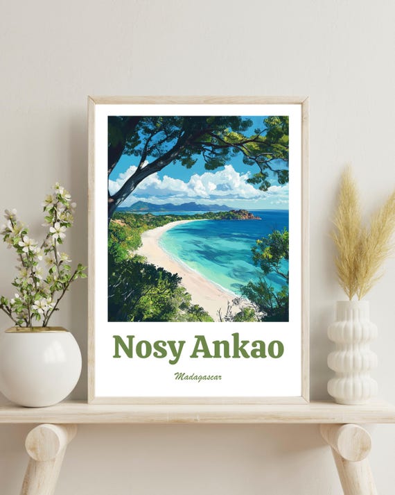 Nosy Ankao Travel Poster, Madagascar Tropical Beach