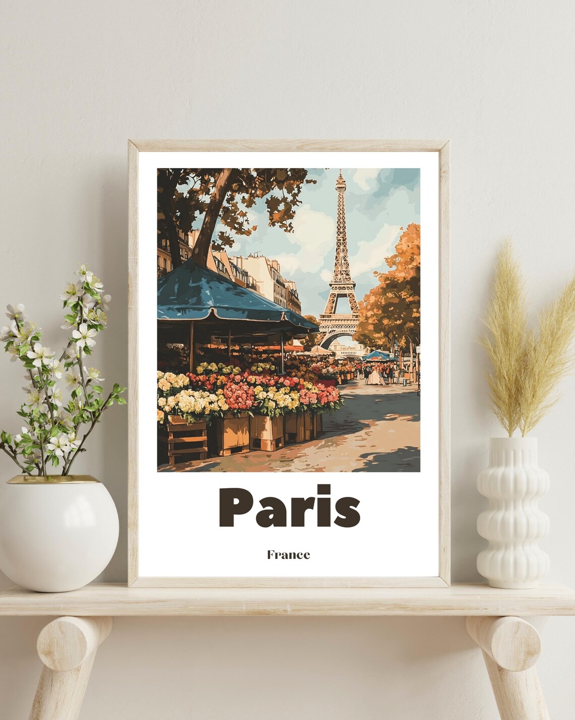 Vintage Paris Flower Market Travel Poster