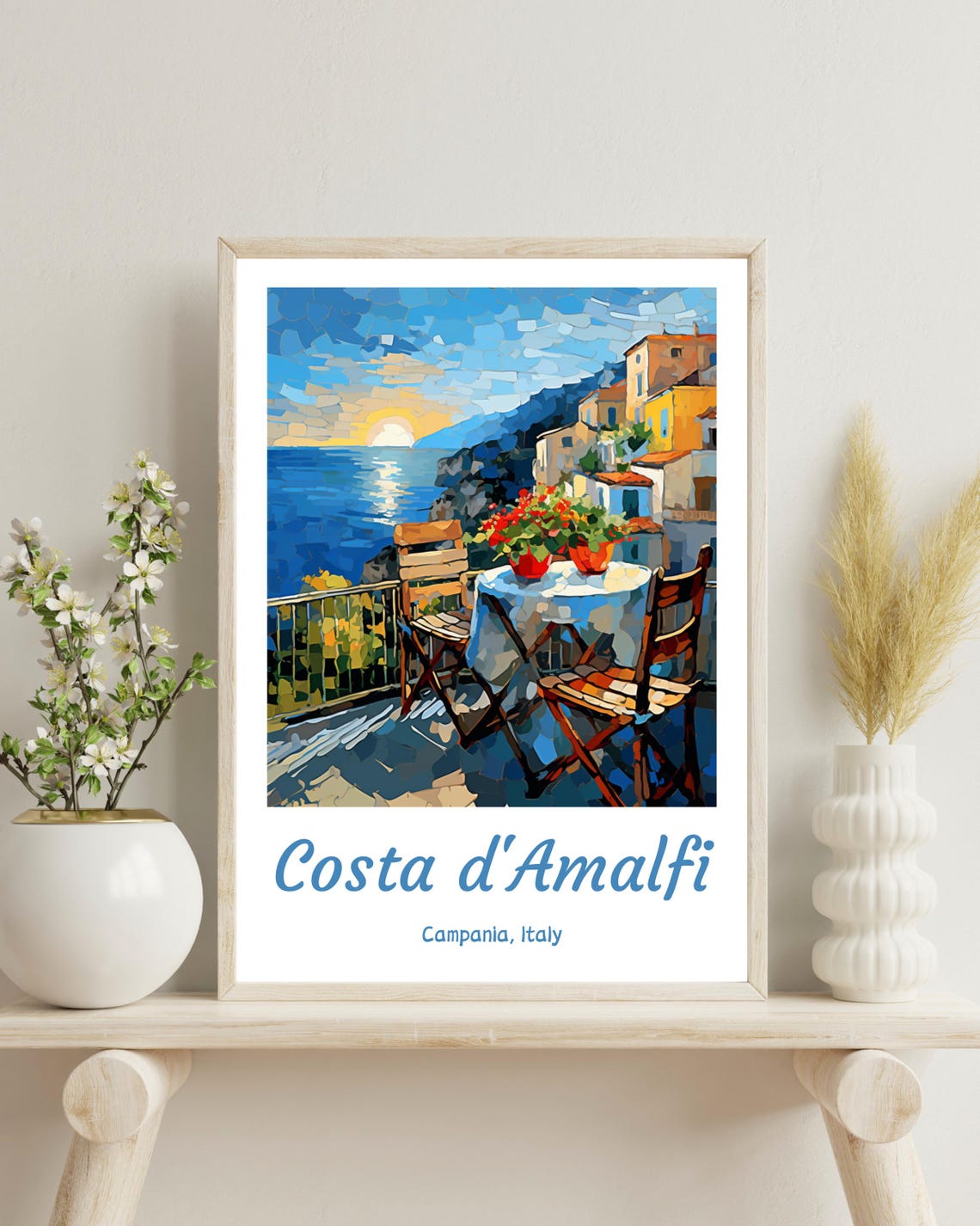 Amalfi Coast Travel Poster, Italy Travel Art