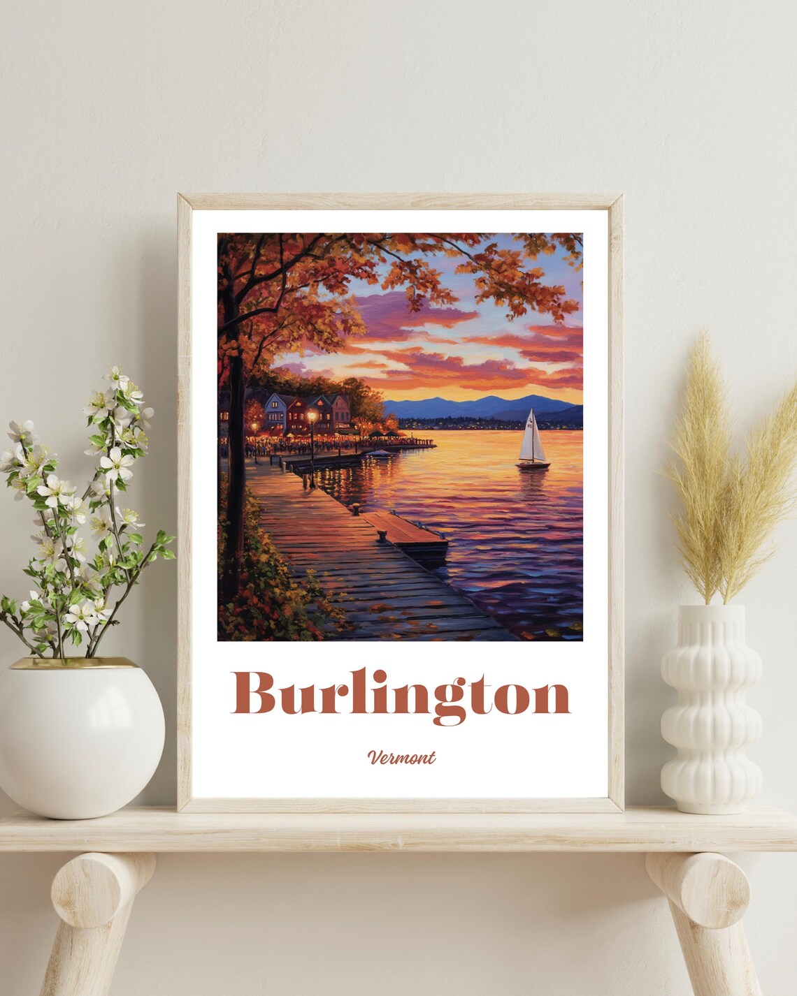 Burlington Vermont Poster Travel Print Vt Wall Art Gift Christmas Usa