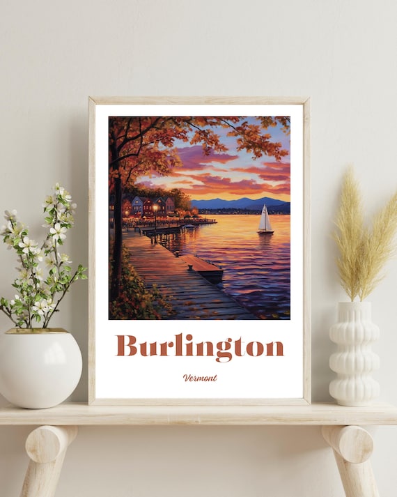 Burlington Vermont Poster Travel Print Vt Wall Art Gift Christmas Usa