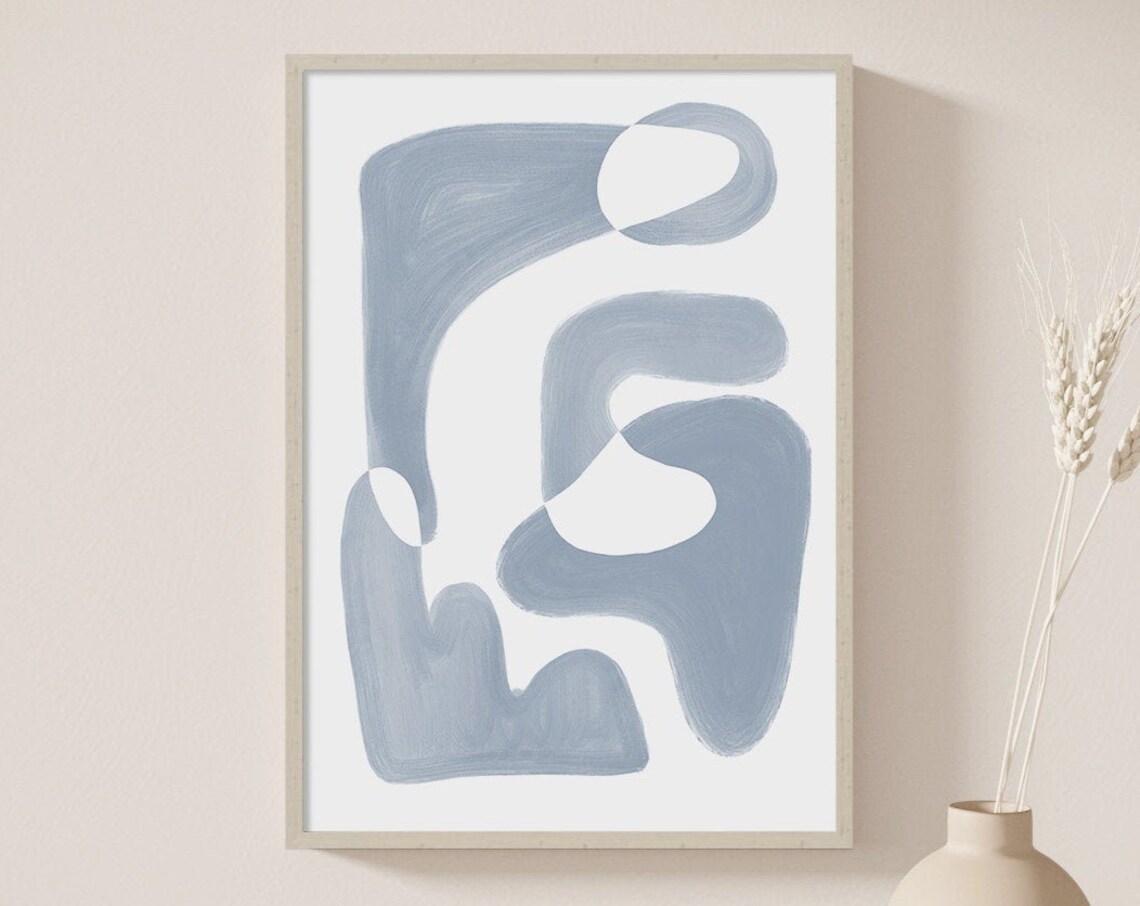 Mid Century Abstract Geometric Blue Gray Art Print