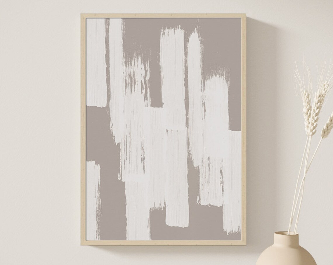 Gray Beige Abstract Minimalist Geometric Watercolor Art Print