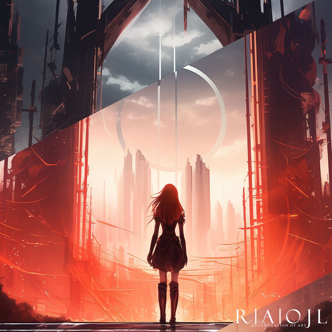 Light It Up Red Haired Girl Before Blazing Orange City Poster - Image 4