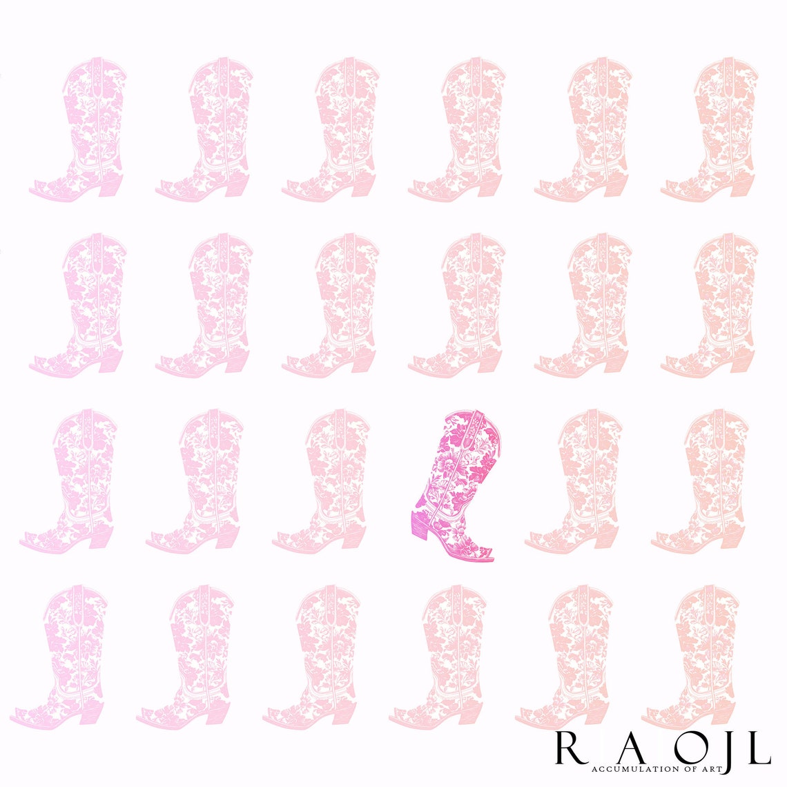 Pink Cowboy Boots Repeating Grid Western Cowgirl Decor Poster - Image 4