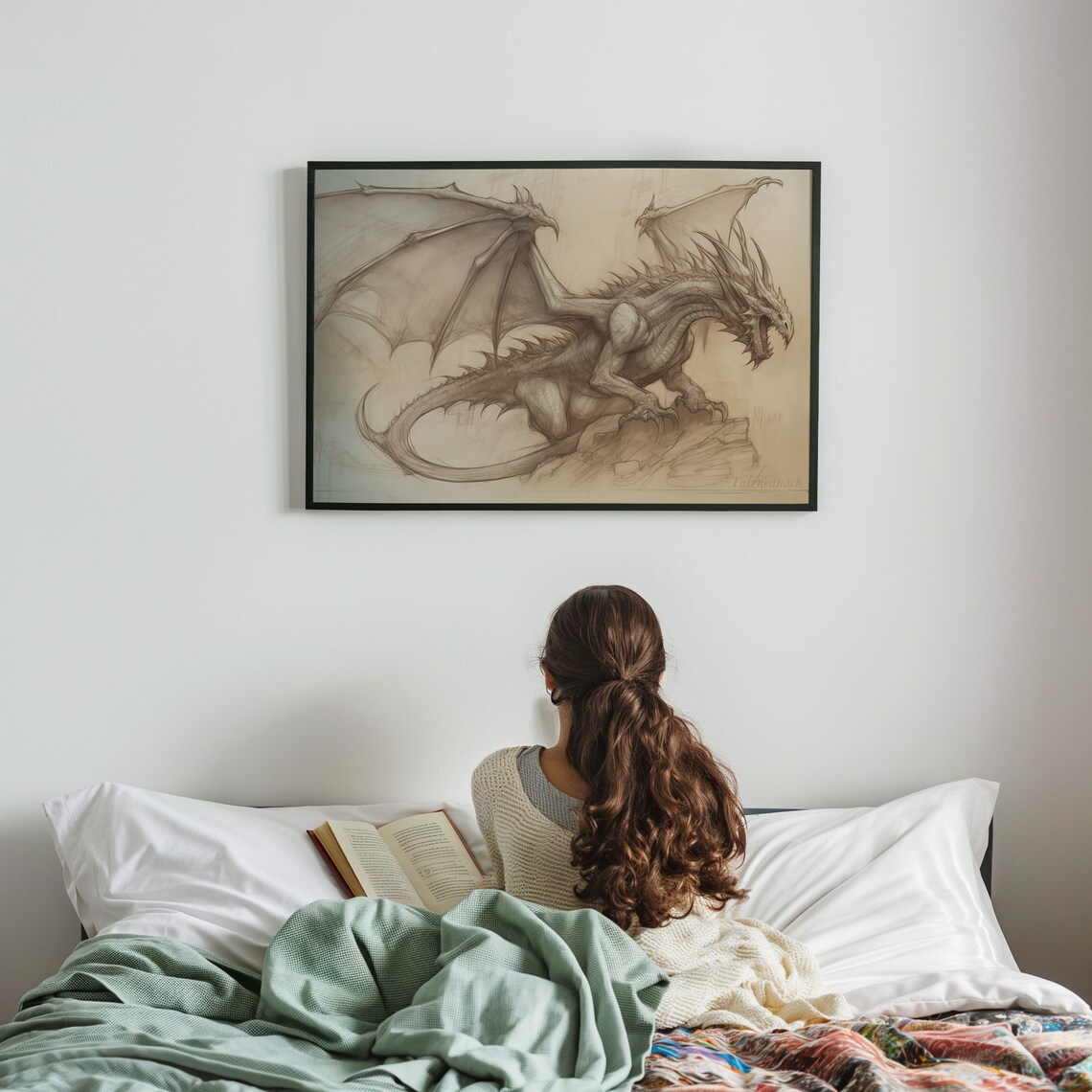 Tairneanach Dragon Sepia Ink Sketch Vintage Fantasy Art Poster - Image 2