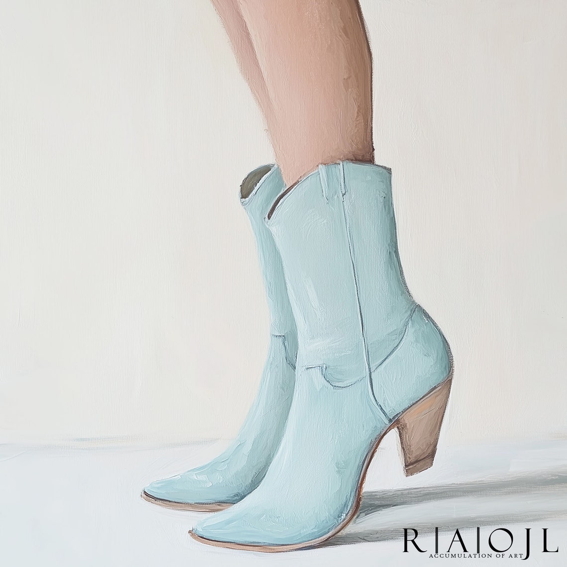 Pale Blue Cowboy Boots Modern Western Fashion Art Decor Poster - Image 4
