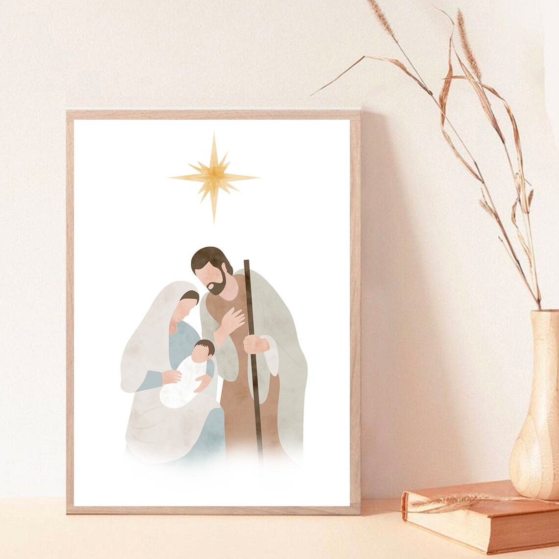 Nativity Scene Christmas Art Print, Christ at Christmas