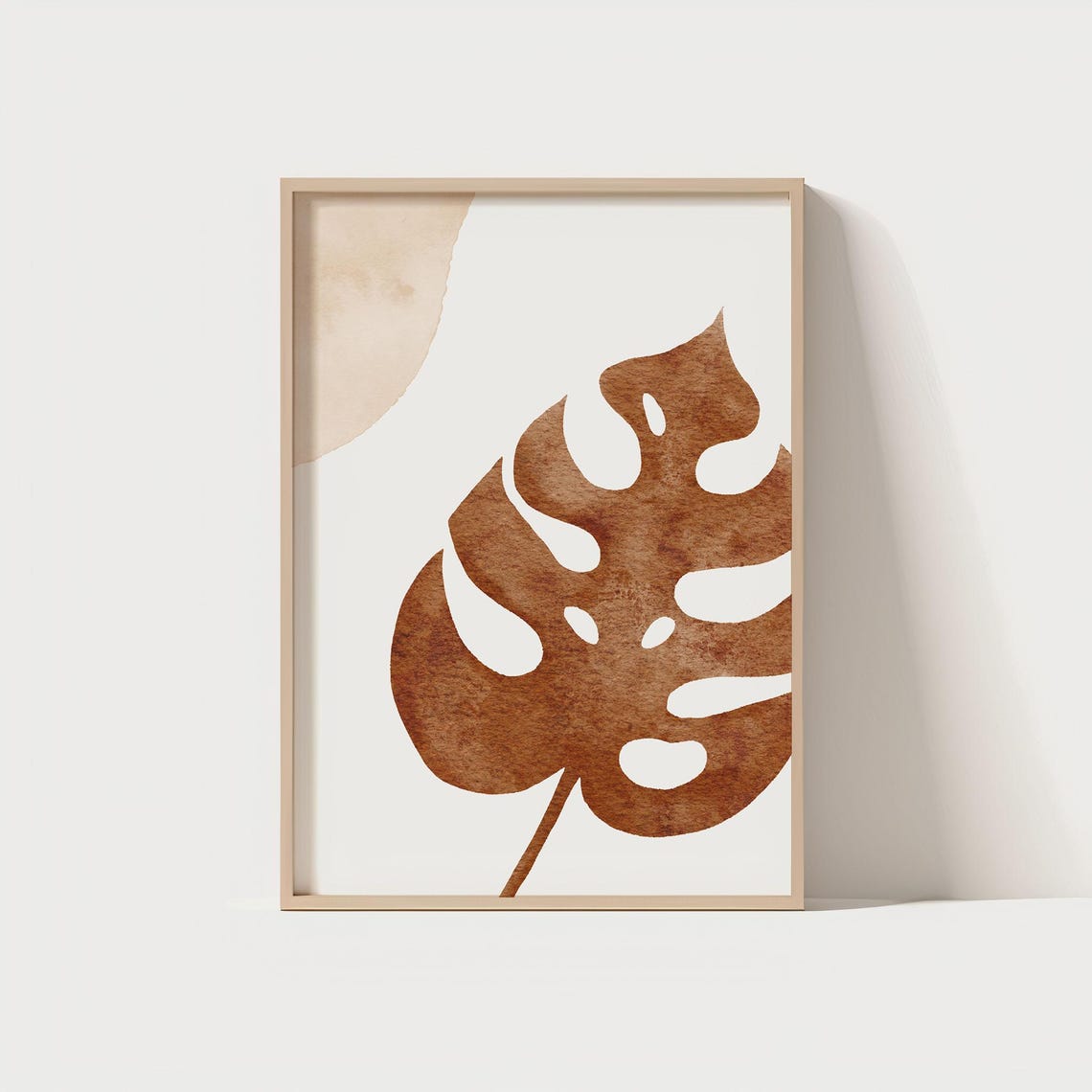 Brown Watercolor Monstera Leaf Poster Neutral Botanical Minimal