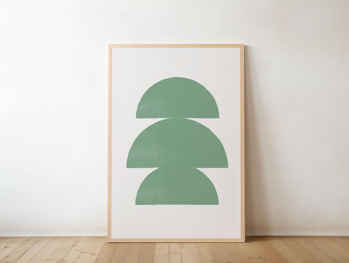 Mid Century Modern Green Geometric Wall Art Minimalist Abstract Poster Boho Sun Print Home Decor