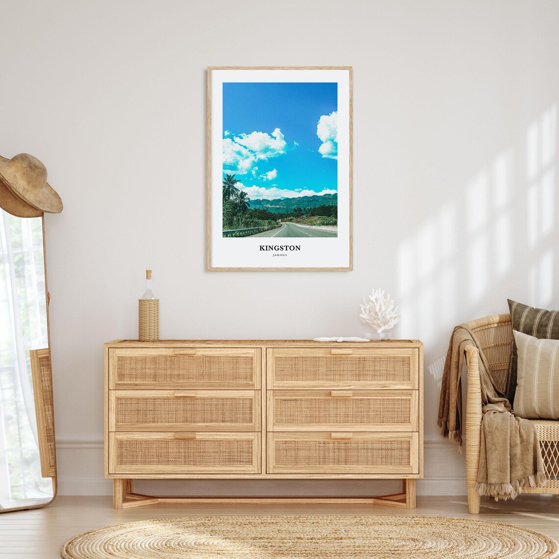 Kingston Jamaica Palm Lined Road Blue Mountains Tropical Travel Poster - Image 2